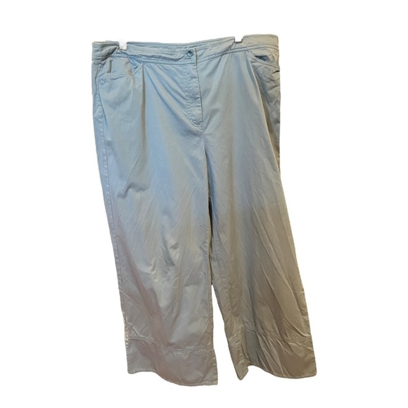 EILEEN Fisher Woman Dusty Blue Cotton Split Ankle Pants Wide Leg High Rise Sz 1X - Picture 2 of 8